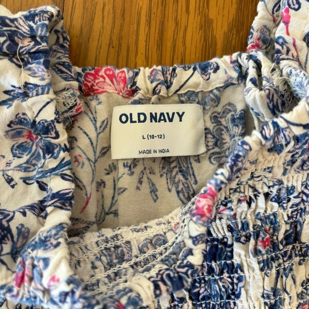 Old Navy Girl Dress Sz L Blue Floral Boho Peasant FairyCore Puff Slv Cottagecore - Picture 3 of 9